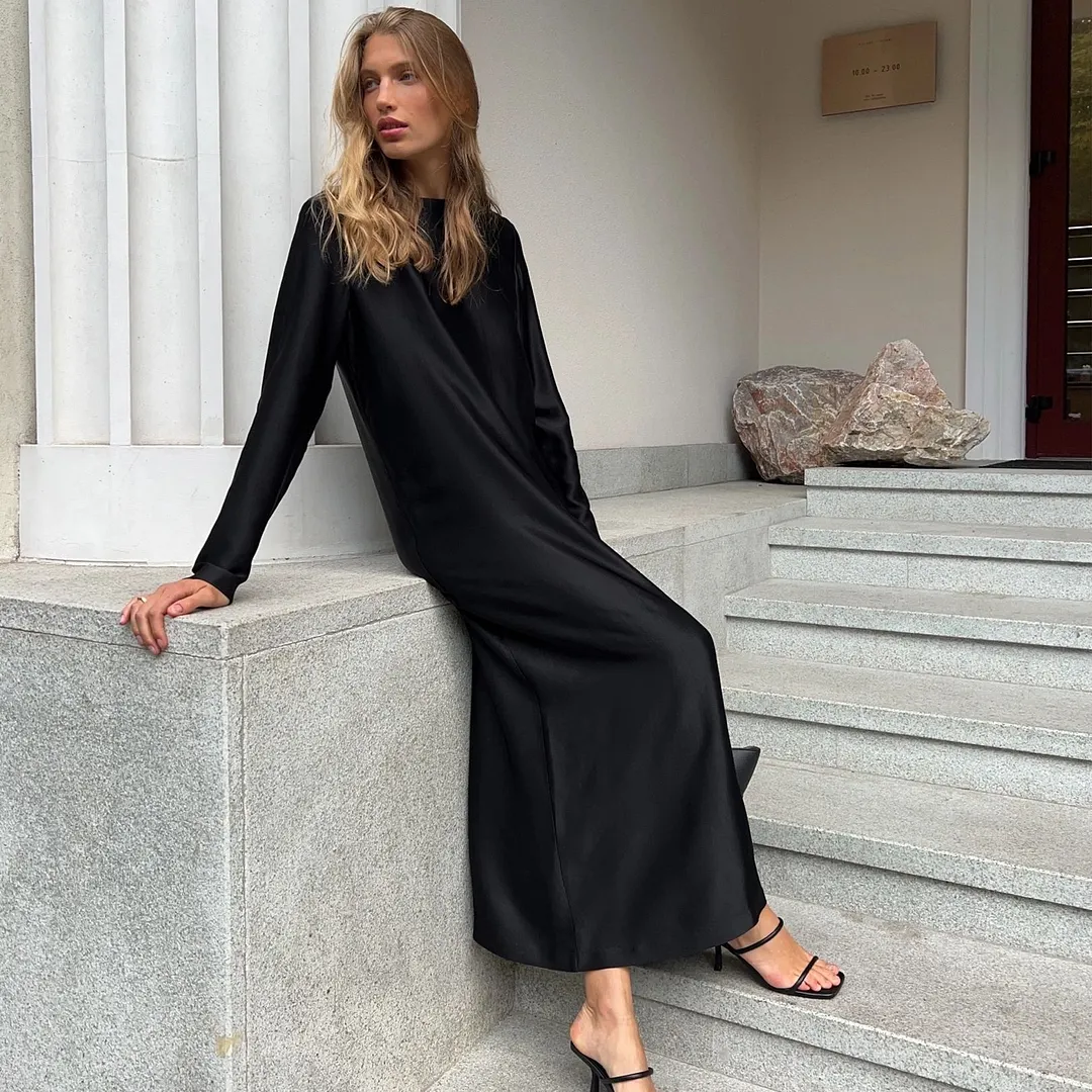 Churchf Churchf New 2023 Women's Bottom Dress Fashion Long Sleeve Slit Satin Pendant Wrap Hip Skirt