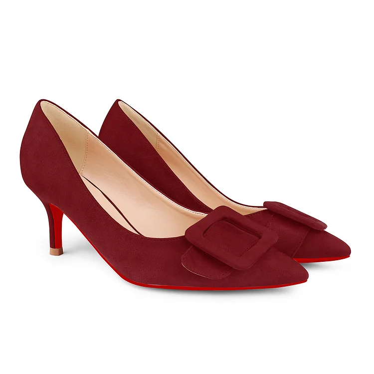 60mm Kitten Heels Red Bottom Pumps Daily Suede Square Buckle VOCOSI VOCOSI