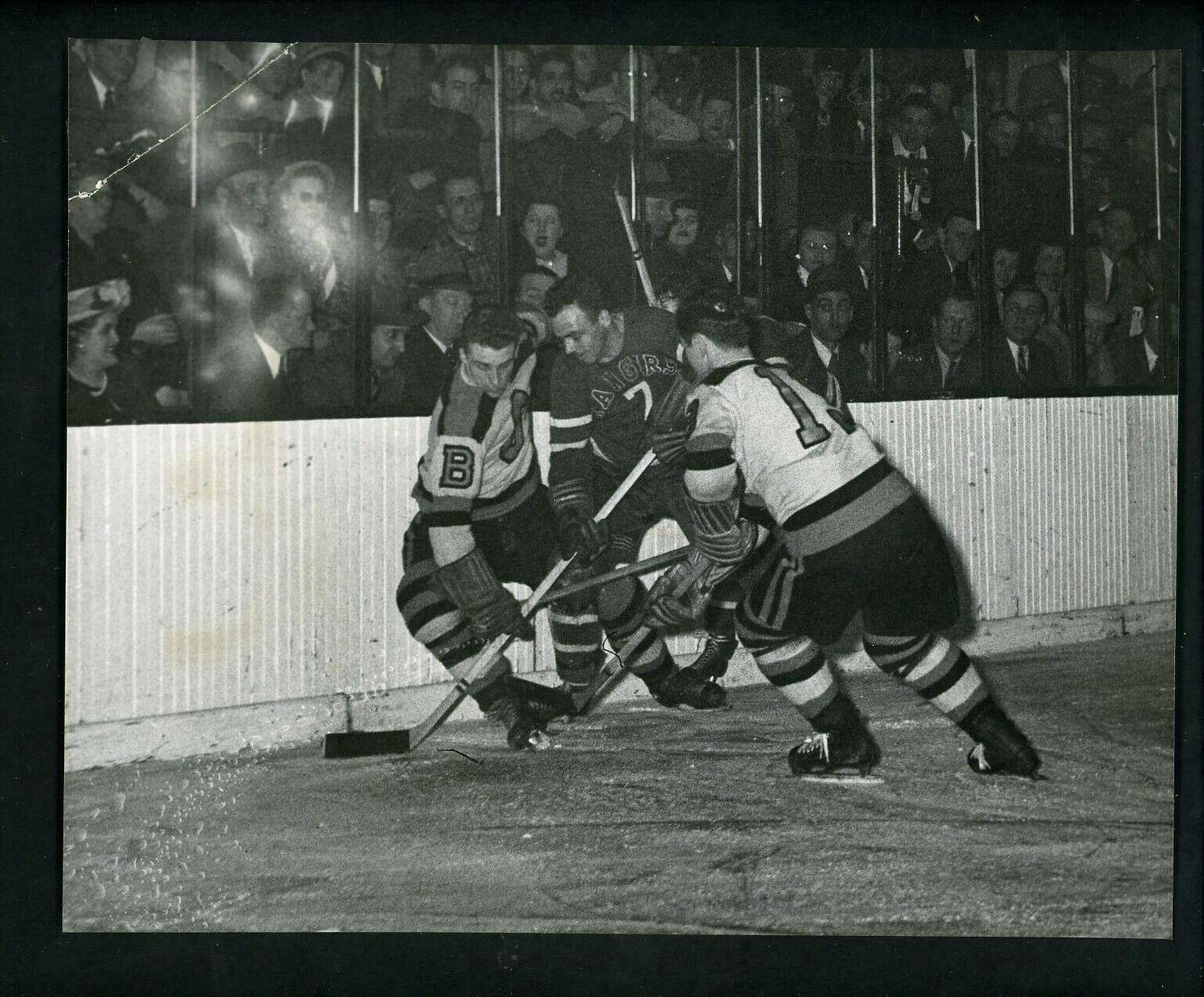 New York Rangers & Boston Bruins 1947 Type 1 Press Photo Poster painting Phil Watson Henderson