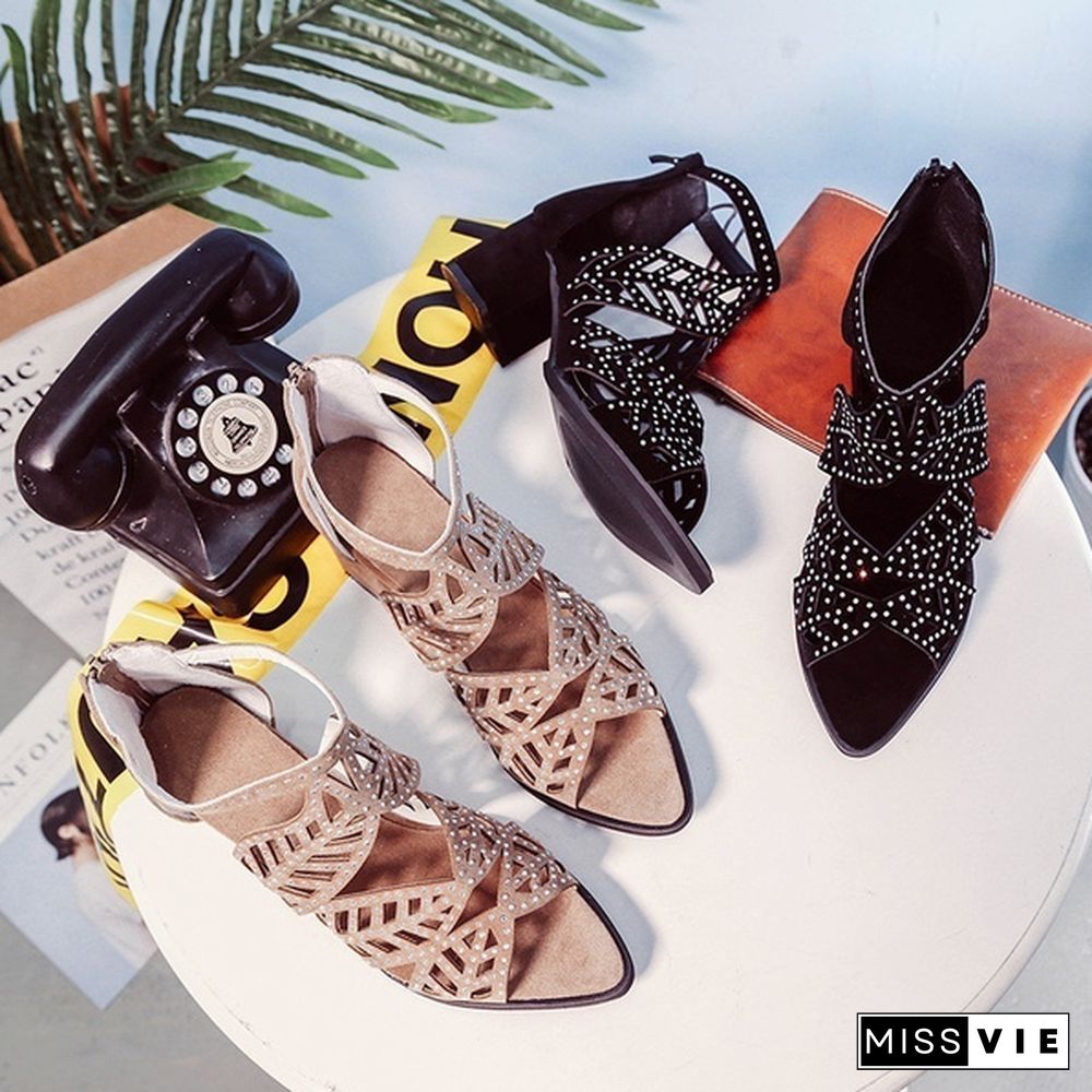 Women Sandals Fashion Elegant Party Shoes Zip Mid Square Cover Heel Platform Summer Sandals Women Sequined Shoes