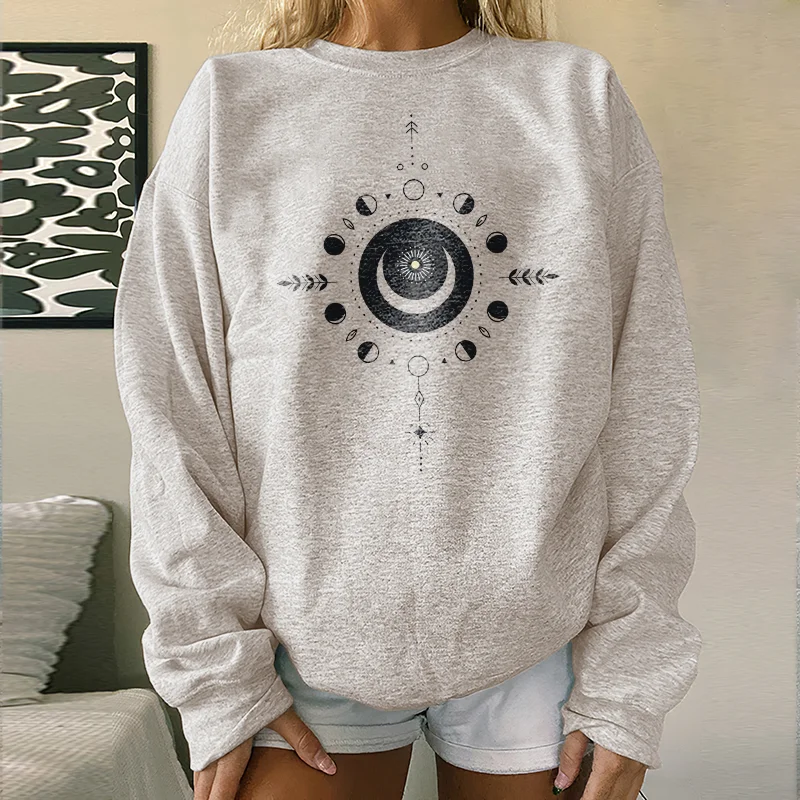   Moon and Star Print Women's Cozy Loose Sweatshirt - Neojana