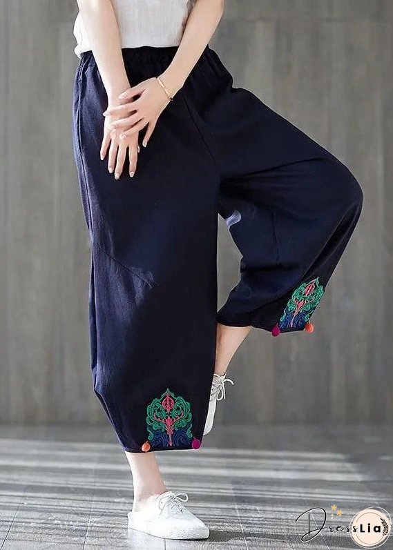 Handmade Red Embroideried Pockets Patchwork Cotton Lantern Pants Summer