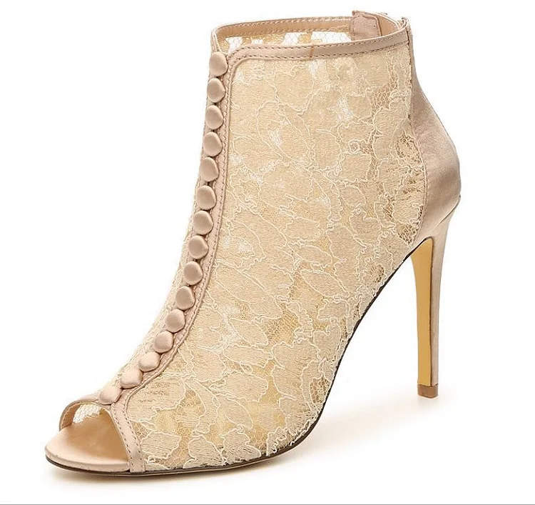 Beige Lace Peep Toe Ankle Boots for Weddings Vdcoo