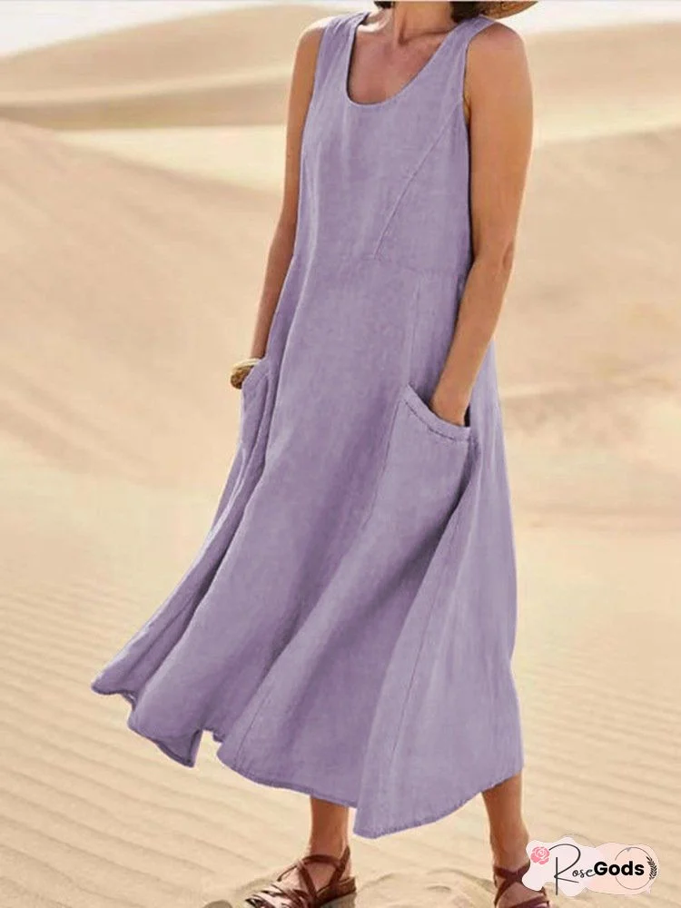 Crew Neck Casual Sleeveless Dress