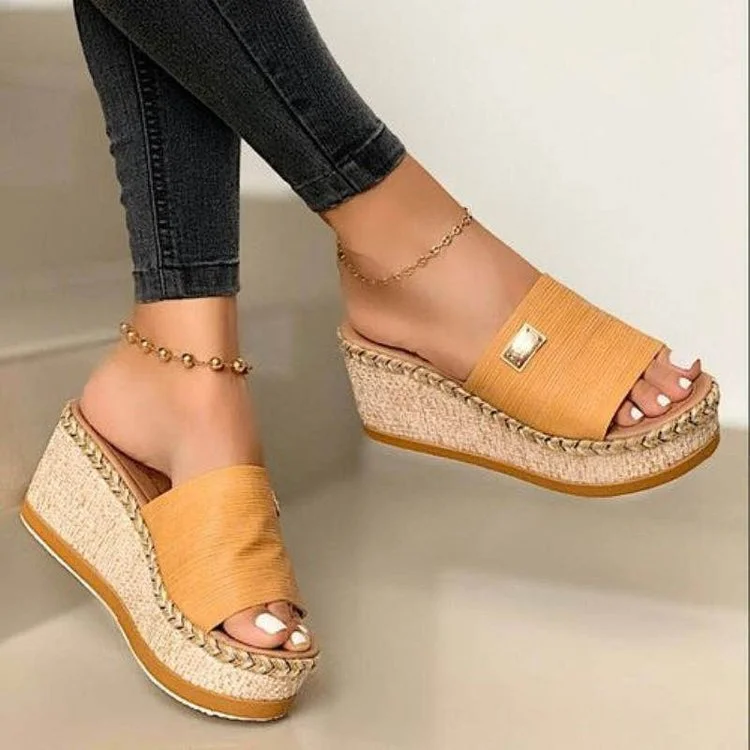 Tanguoant Tanguoant Size Thick Bottom One Word Slipper Female Womens Slippers Slope With Pine Cake Thick Bottom Cool Drag Female Yellow