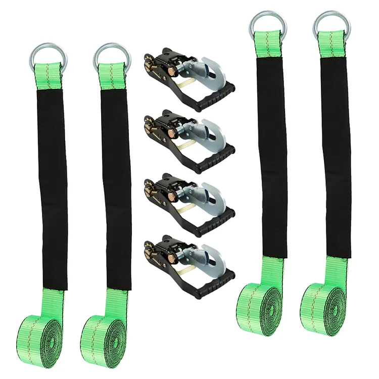 Silscvtt Green Lasso Style Car Tie Down with Snap Hooks 2 Inch x 96 Inch 4 PCS 3,300 lbs Safe Working Load