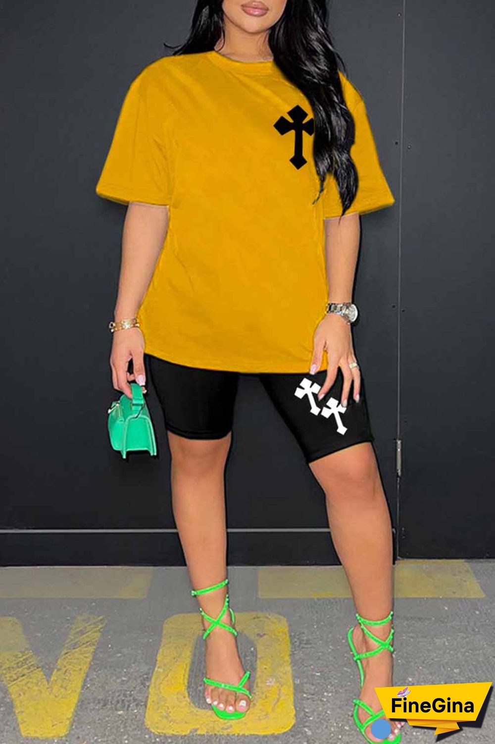 Blue Casual Print Patchwork O Neck Short Sleeve Two Pieces