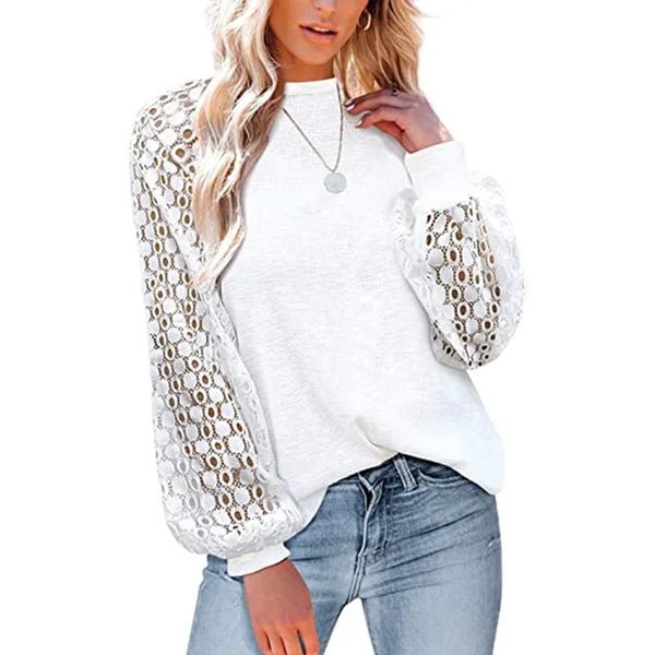 Women’s Long Sleeve Tops Lace Casual Loose Blouses T Shirts