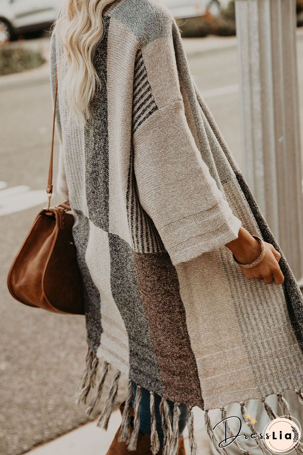 Fringe Colorblock Open Front Cardigan