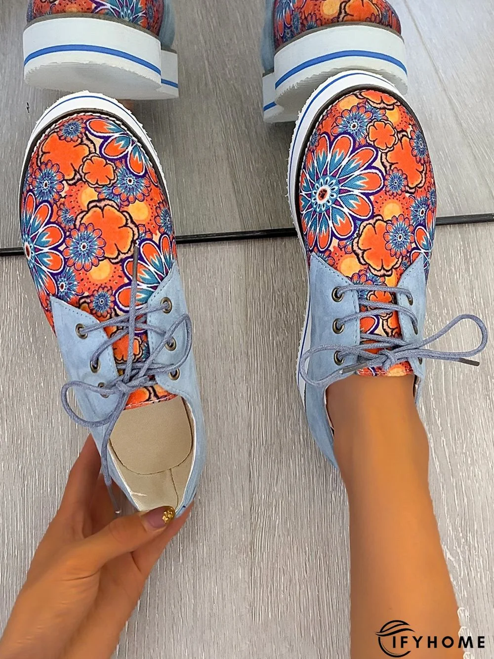 Floral Printed Patchwork Lace Up Shoes | IFYHOME