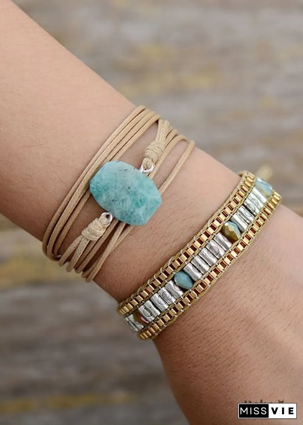 Boho Bracelet, Rope Wrap Bracelet, Blue Amazonite