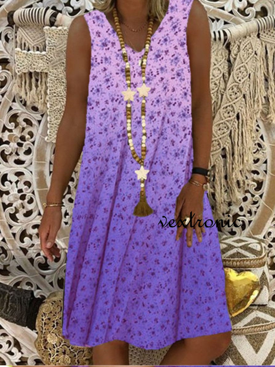 Women Half Sleeve V-neck Solid Color Dress