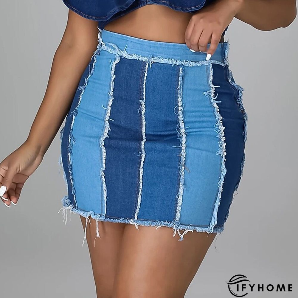 Women's Skirt Bodycon Mini Denim Blue Skirts Autumn / Fall Patchwork Streetwear Carnival Homecoming S M L | IFYHOME
