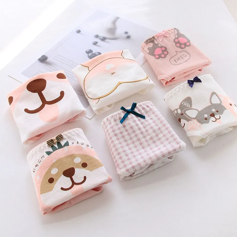 Women's Cartoon Underwear Panties Cotton Underpants Mid Waist Seamless Female Briefs Little Fresh Girl's Underwear Briefs