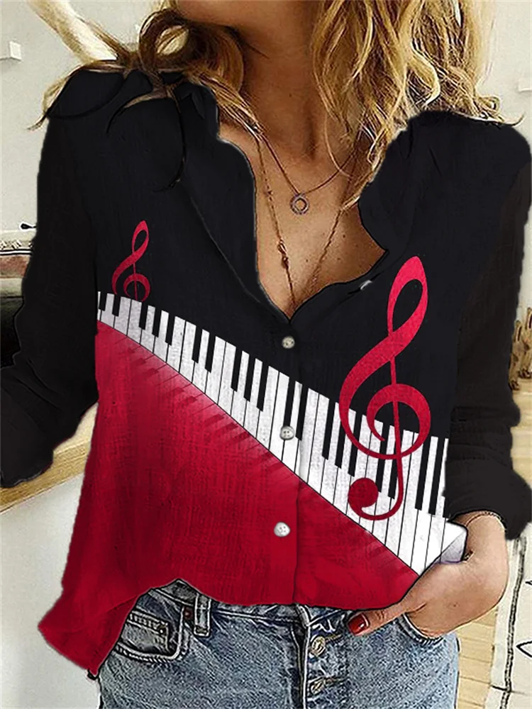 Treble Clef Piano Keys Contrast Color Blouse