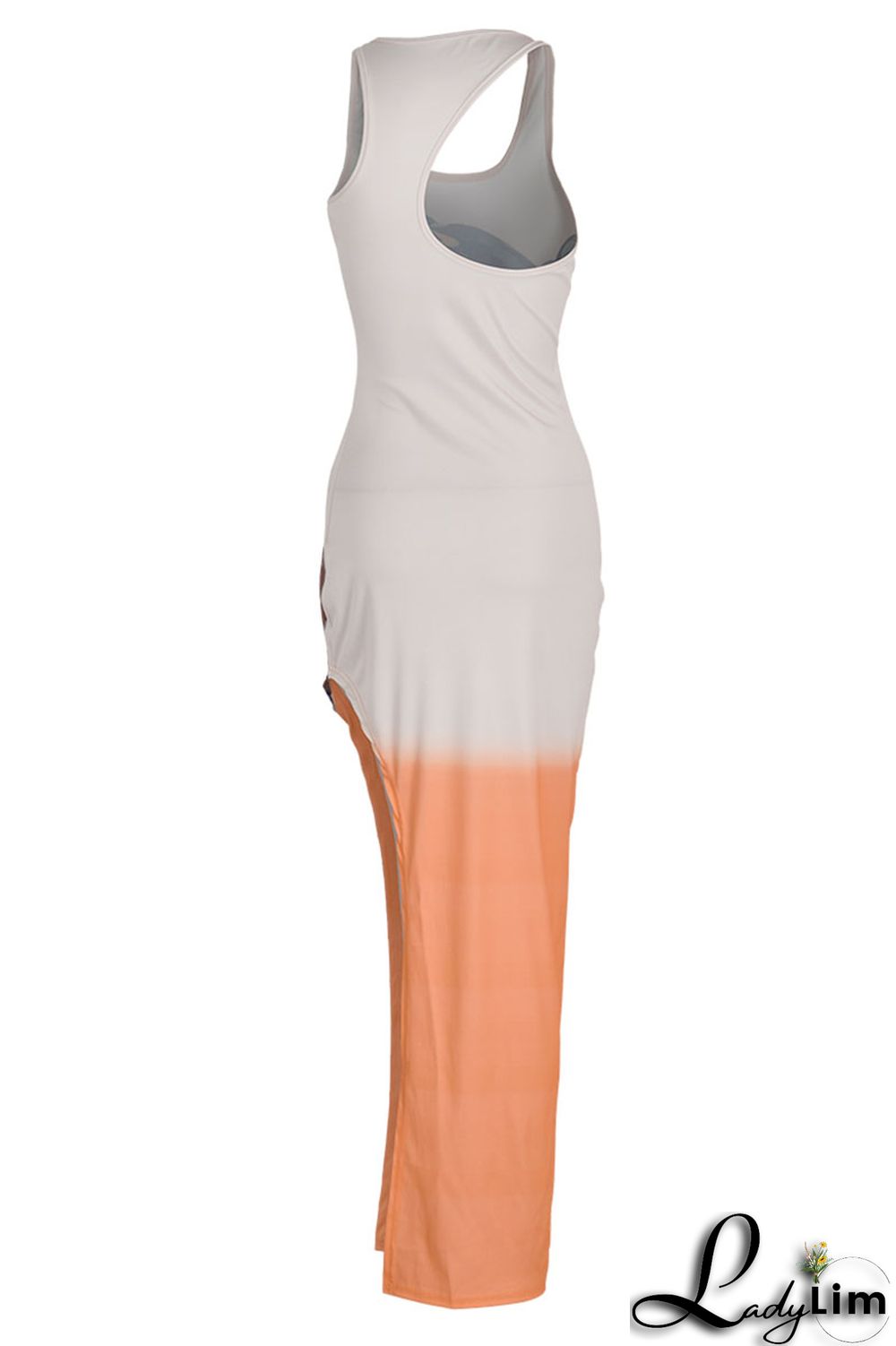 Orange Sexy Print Split Joint Slit O Neck Straight Dresses