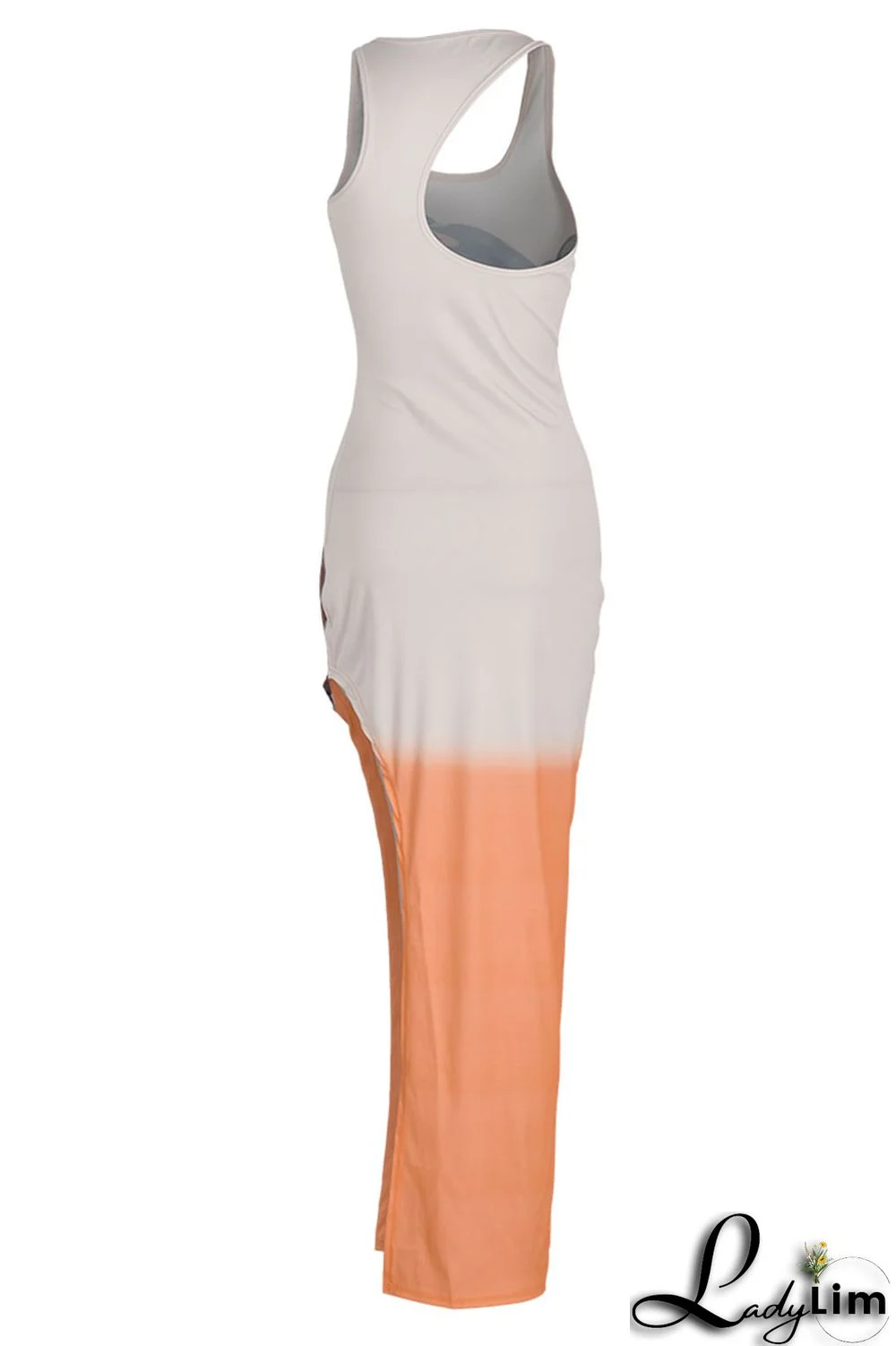 Orange Sexy Print Split Joint Slit O Neck Straight Dresses