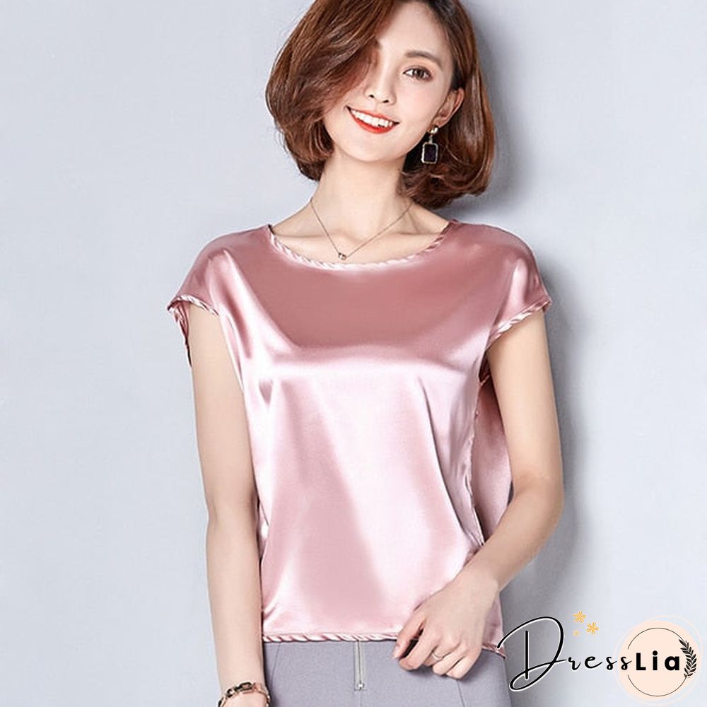 Women Tops Fashion Elegant O-Neck Short Sleeve Solid Shirt Women Blouses