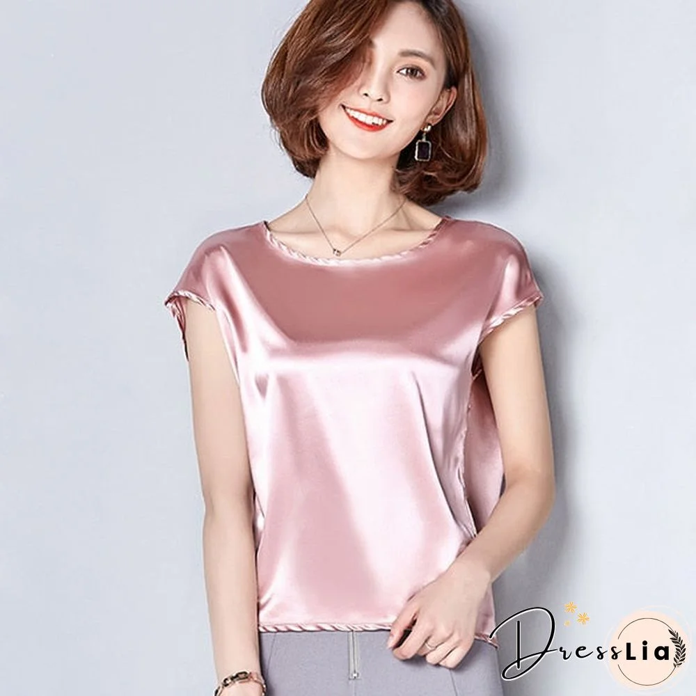 Women Tops Fashion Elegant O-Neck Short Sleeve Solid Shirt Women Blouses