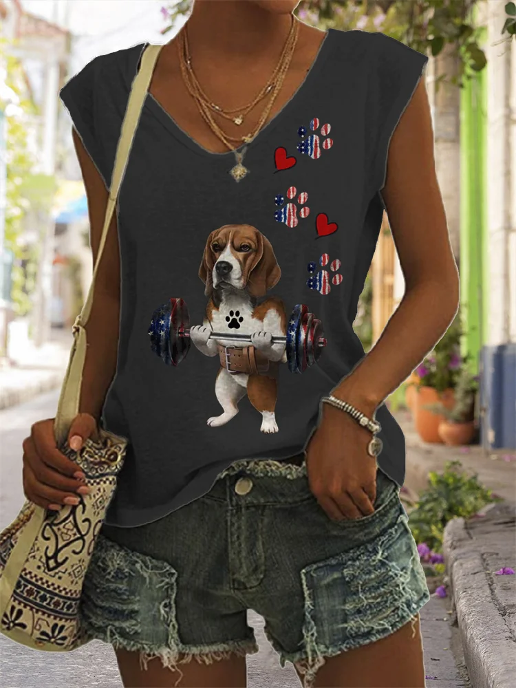 Independence Day American Flag Animal Pet Dog Paw Fitness Tank Top