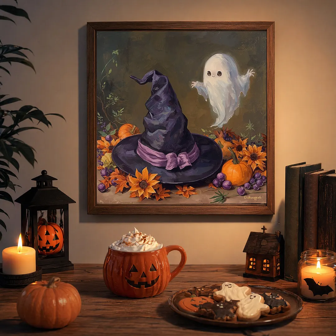 Halloween Hat Ghost 5D DIY Full Square Drill Diamond Painting Kits for Adults Beginners Home Decor Diamonds Paintings Gem Art 35x35cm