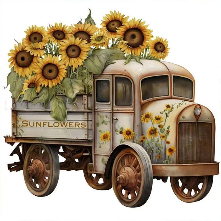 Sunflower Truck - Full Round - Diamond Painting (30*30cm)