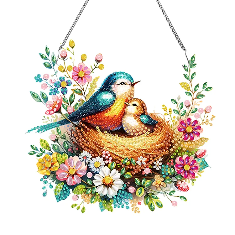 Acrylic Special Shaped Bird Family Hanging Diamond Art Kits Bedroom Decoration gbfke