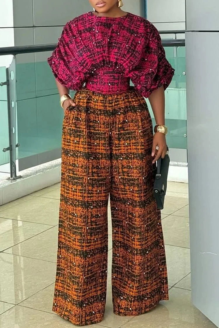 Plus Size Business Casual Multicolor Plaid Round Neck Batwing Sleeve Short Sleeve Pocket Elegant Two Piece Pant Sets [Pre-Order] 2024 - Xpluswear