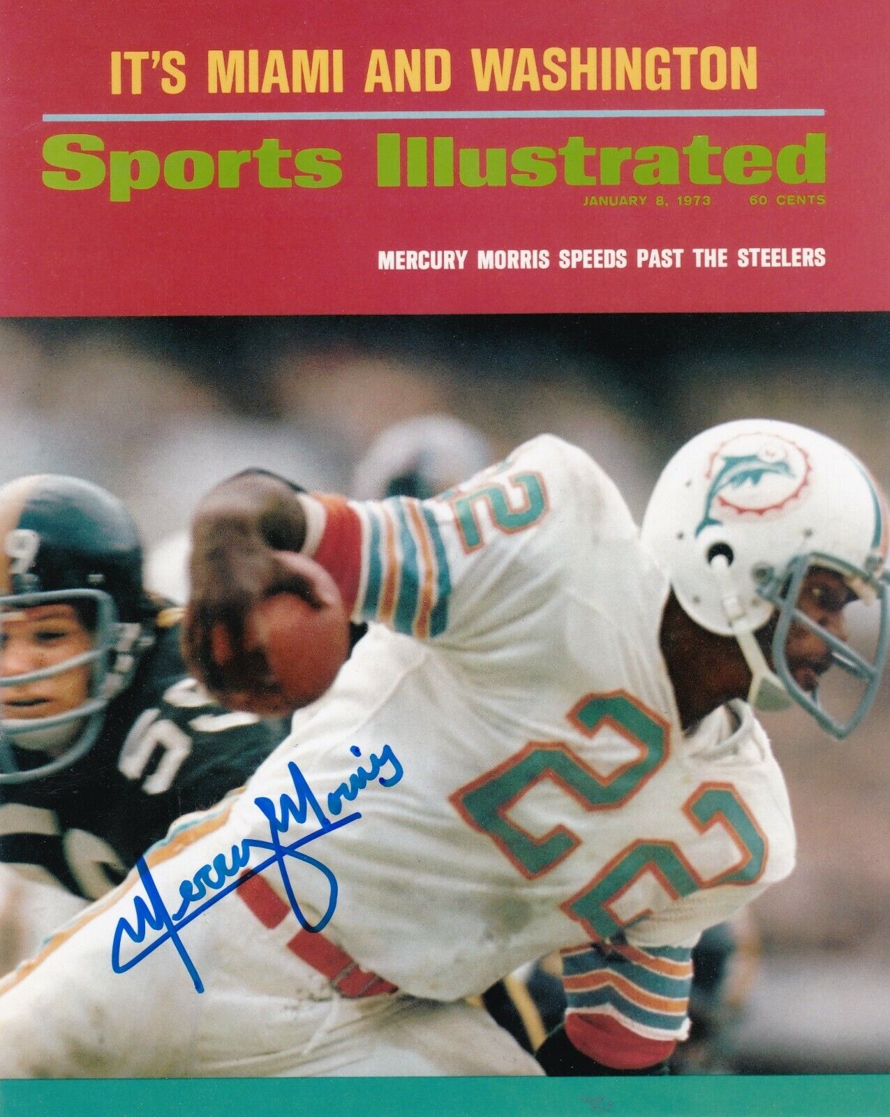 MERCURY MORRIS MIAMI DOLPHINS SPORTS ILLUSTRATED COVER SIGNED 8x10