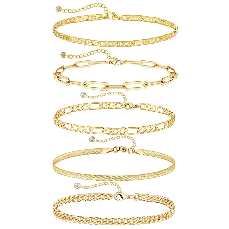 New Titanium Steel Gold Plated Bracelet Suit Fashion Simple Pclip Cuban Chain Bead Chain Jewelry