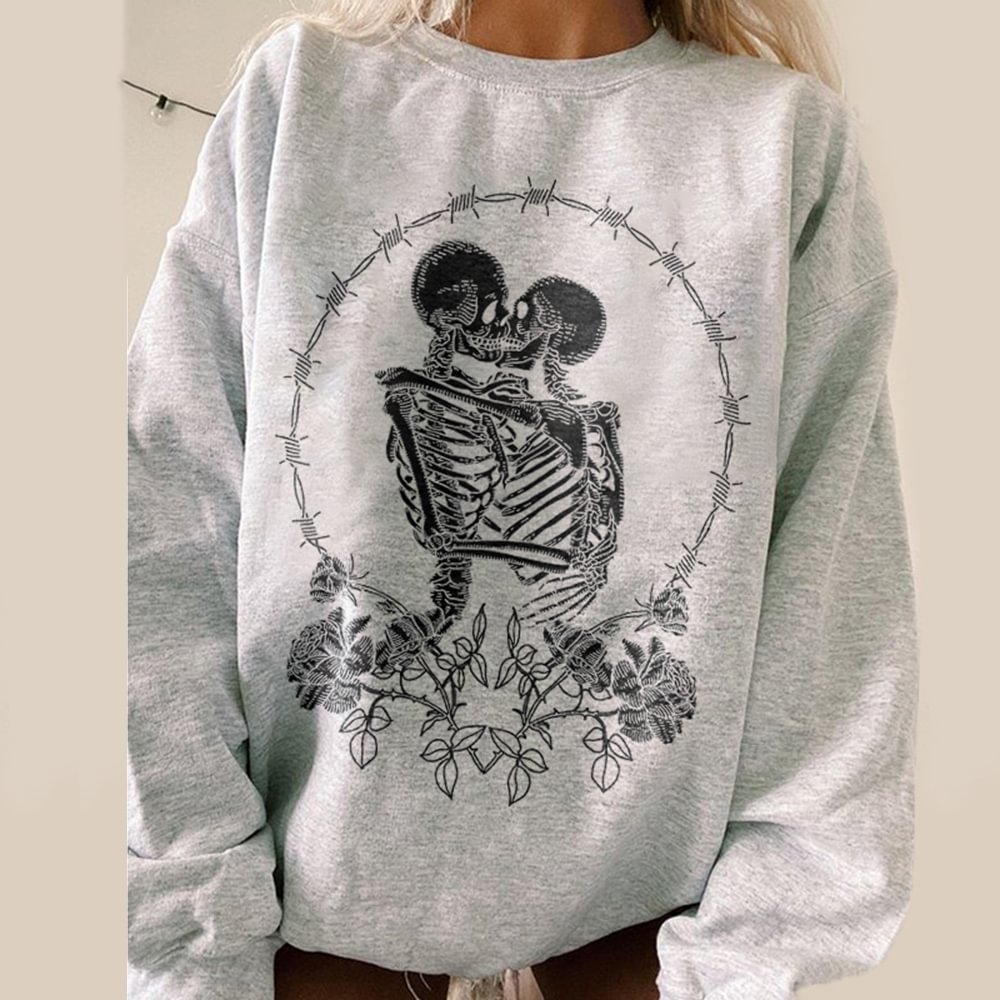 Minnieskull Skulls In Love Print Loose Sweatshirt