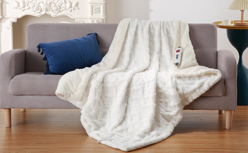 GARVEE Heated Throw Blanket - Thick Tufted Sherpa Electric Blanket Throw with 10 Heating Levels and 10 Time Settings, ETL Certified Machine Washable Fast Heating Blanket Throw 50"×60", Off White
