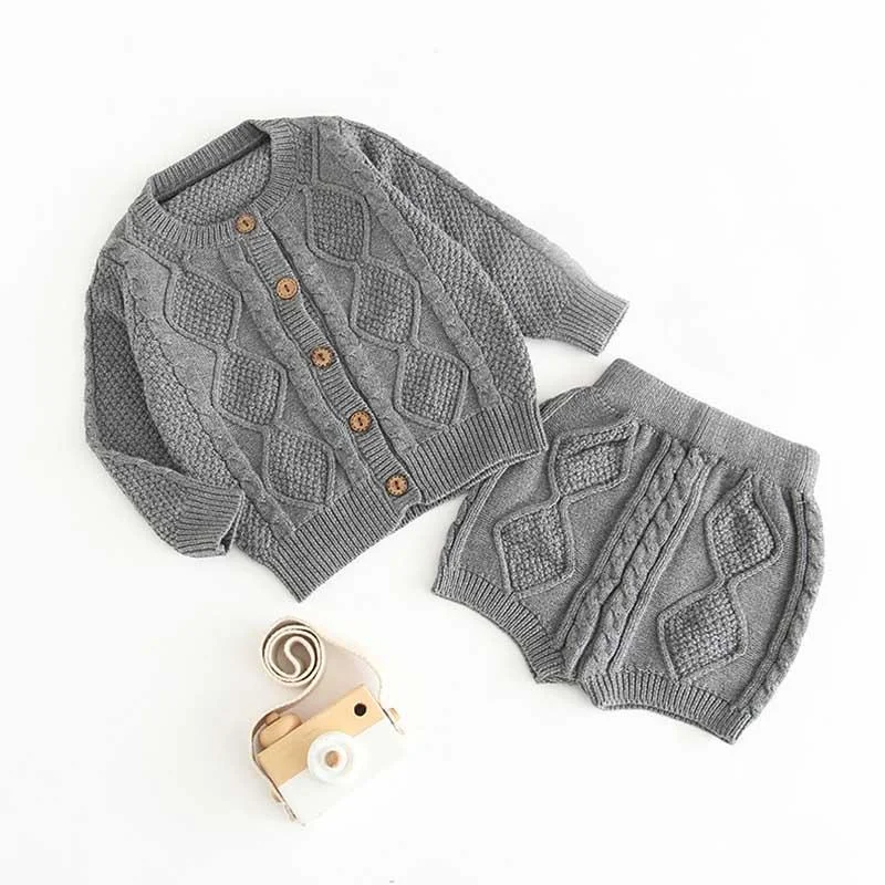 0-2 Year Old Clothing New 2021 Autumn Baby Girls Suit Knit Cotton Baby Long Sleeve Blouse + Lotus Leaf Shorts Baby Clothing Set
