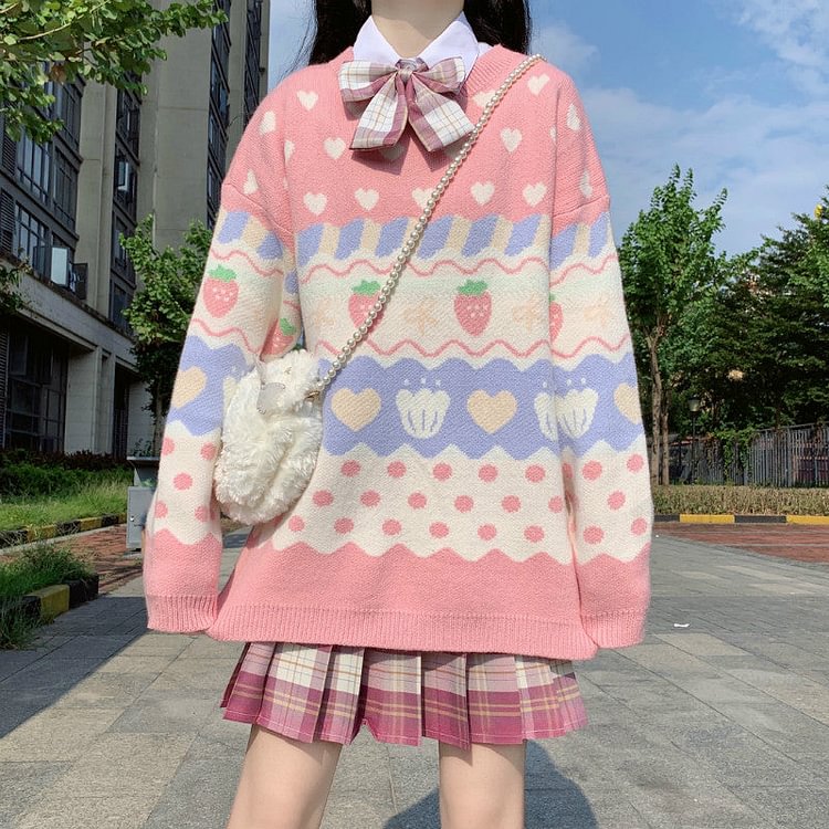Lovely Cartoon Soft Color Knitted Sweater - Gotamochi Kawaii Shop, Kawaii Clothes