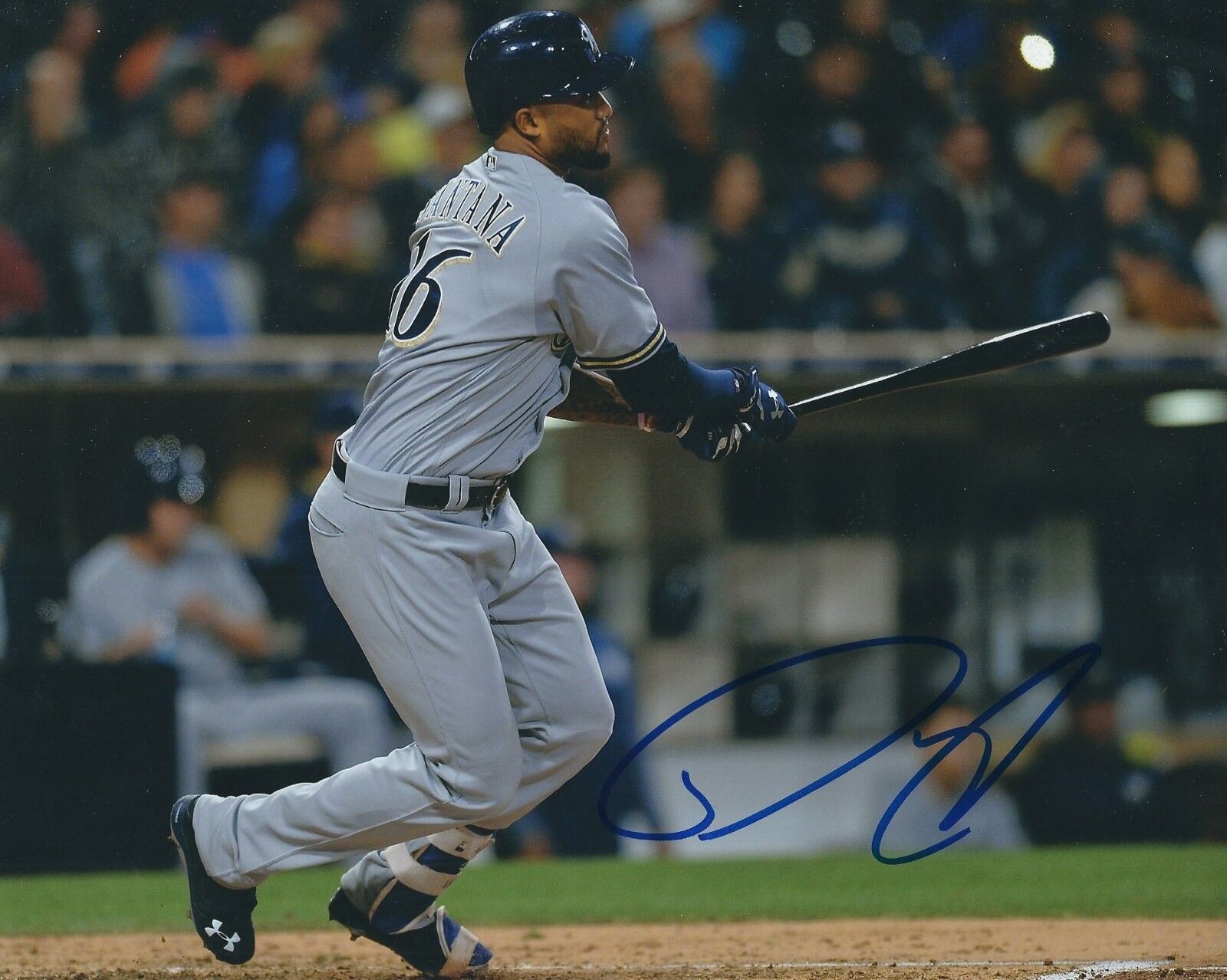 Signed 8x10 DOMINGO SANTANA Milwaukee Brewers Autographed Photo Poster painting - w/COA