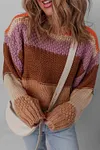 Women's Cropped Colorblock Drop Shoulder Chunky Knitted Sweater