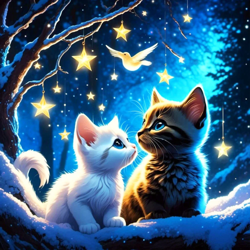 Christmas Cat 50*50cm (canvas) full round drill(40 colors) diamond painting