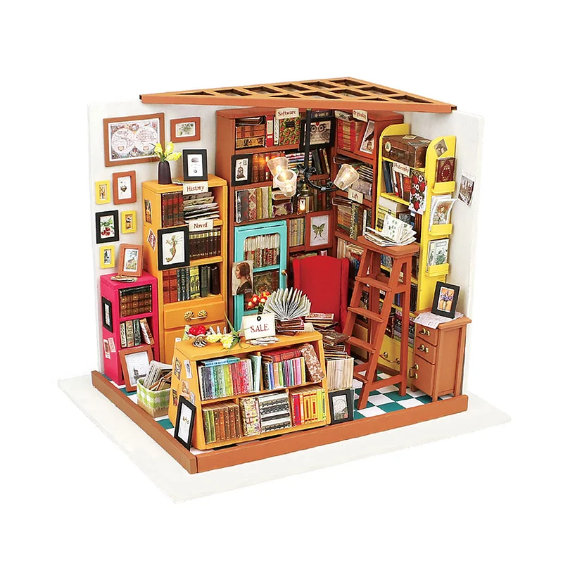 Diy Book Nook Bibliothèque en bois Étagère Insert Doll House Bookend  Dollhouse Casa Miniature Enfants Jouets Cadeaux d'anniversaire Serre-livres