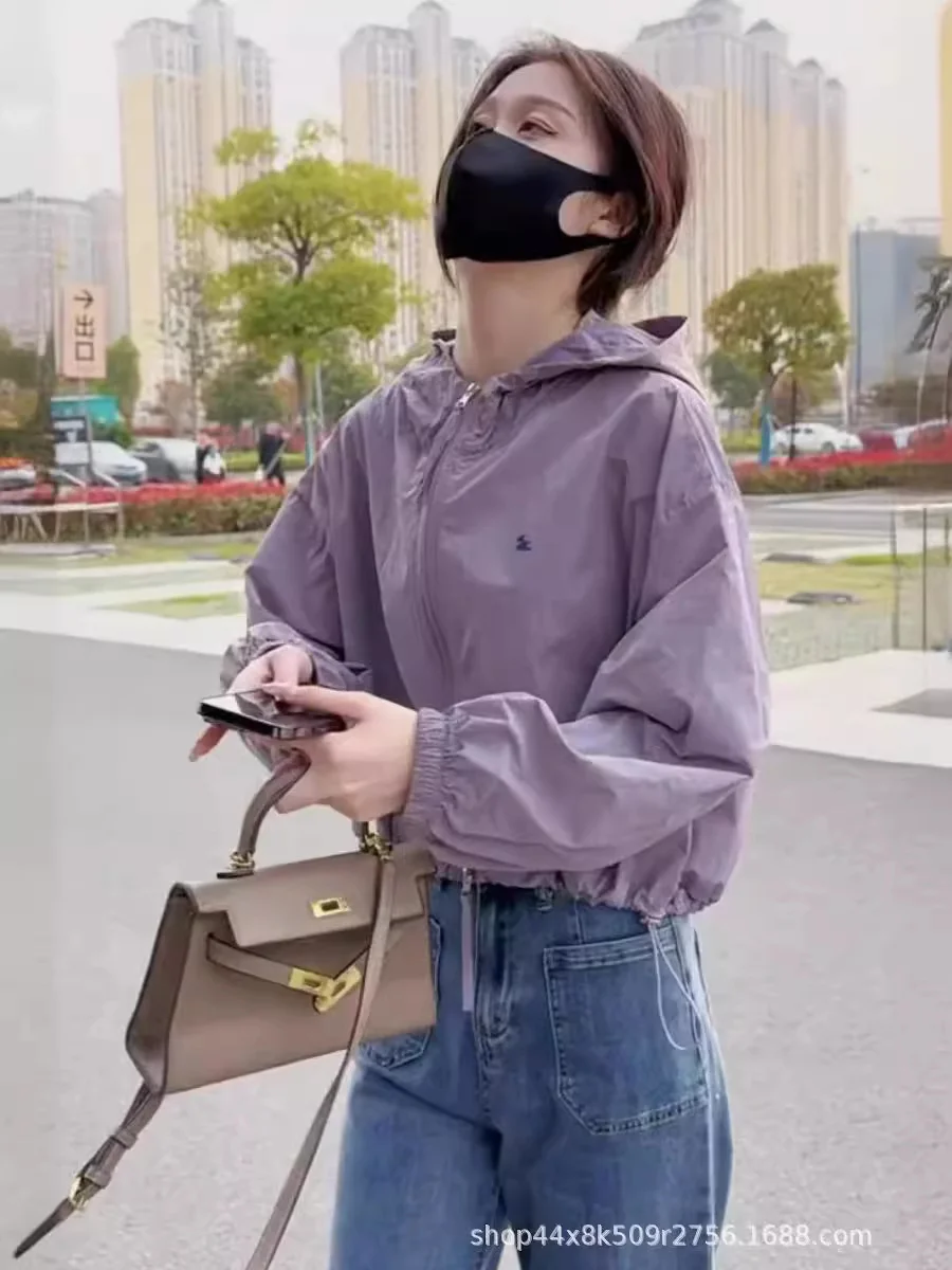 Woherb Sunscreen Clothing Female Summer Thin Coat Female Short Short 2024 New Loose Hooker Sunscreen Jacket-Outfit Ideas