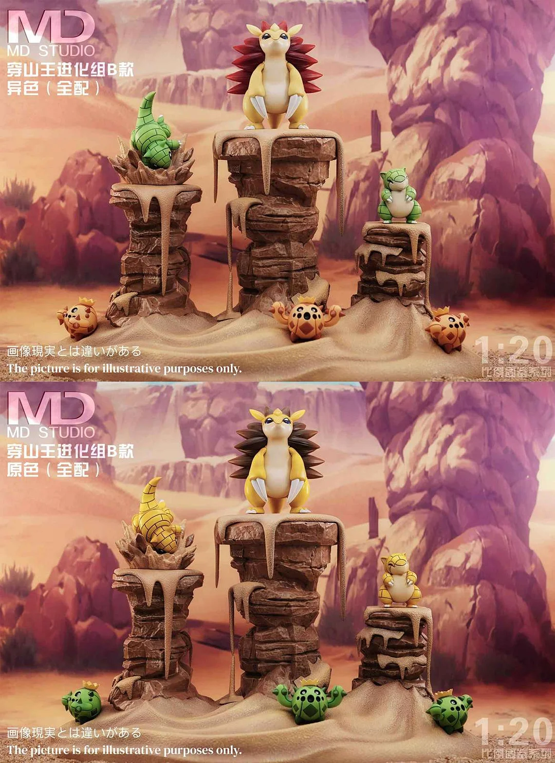 1/20 Scale World Zukan B Version Evolution of Sandslash Set Pokemon Resin  Statue MD-Studio