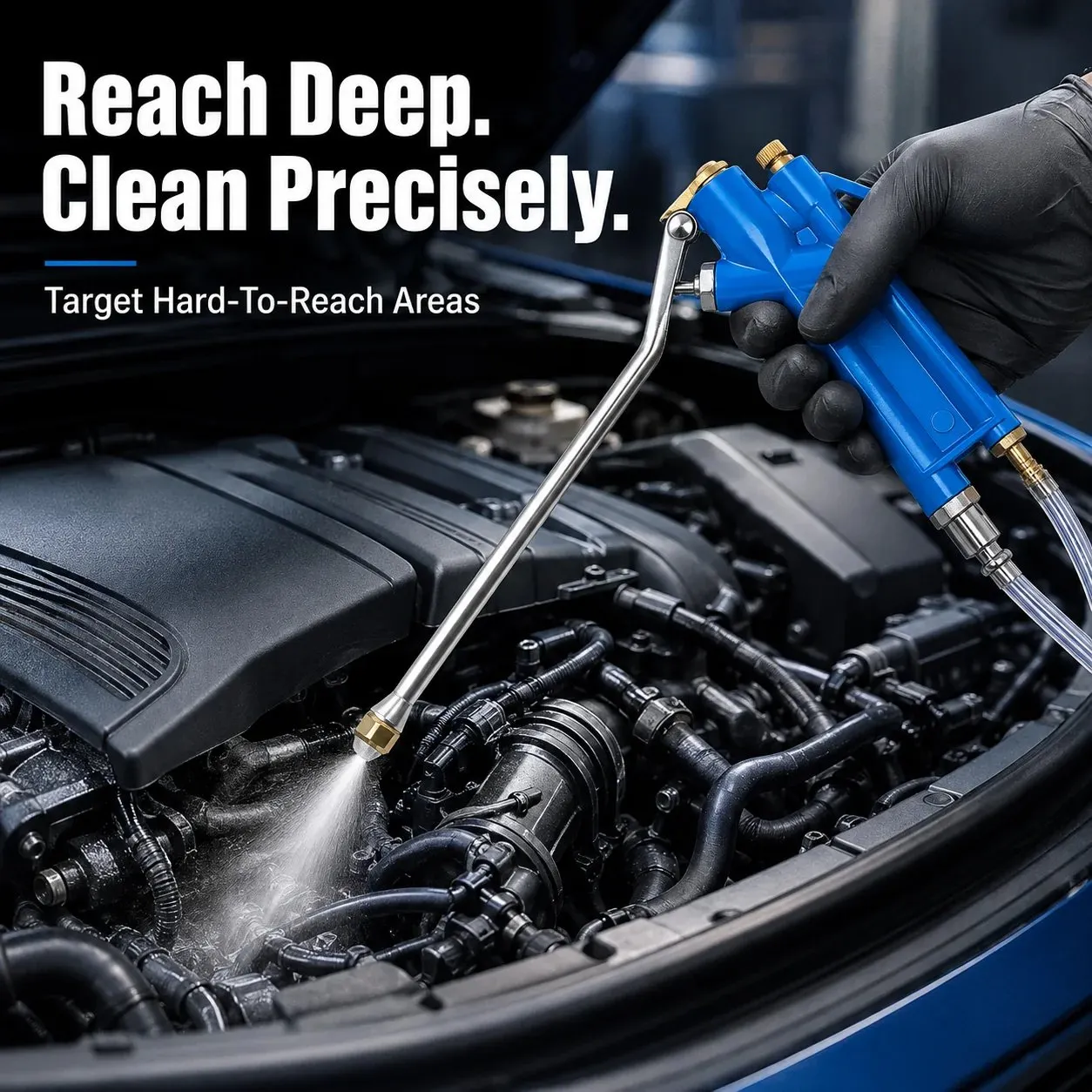 Cleaning gun and 1-meter clear hose packaging layout