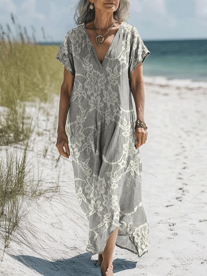 Women's Vintage Lovely Floral Art Print Pocket Cotton Dress