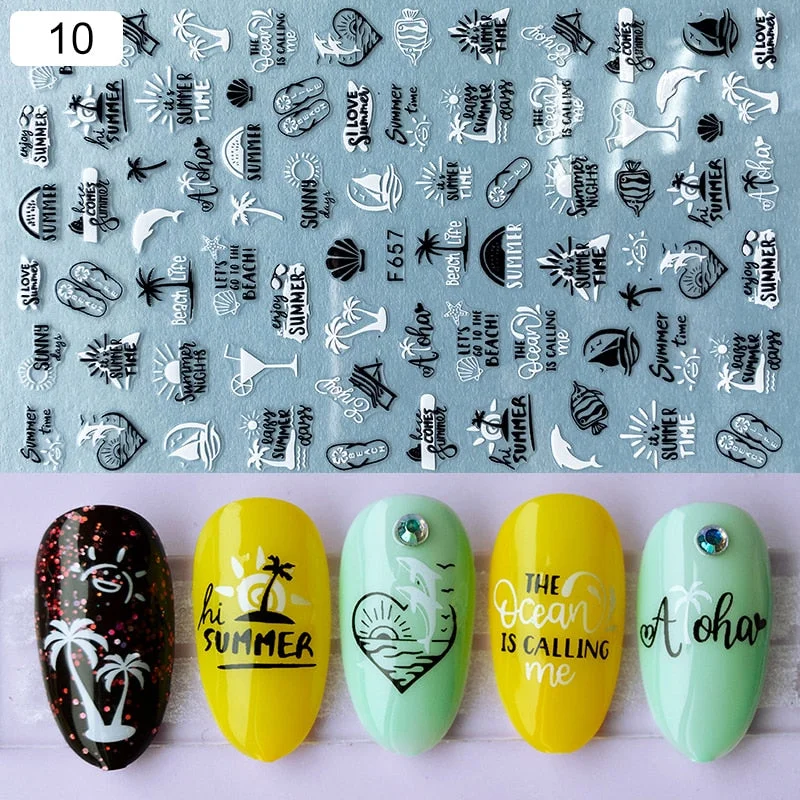 1 Sheet iridescent Nail Sticker Black leave 3D Transfer Beautiful Nail Decals Decoration Summer Popupar DIY Nail Design