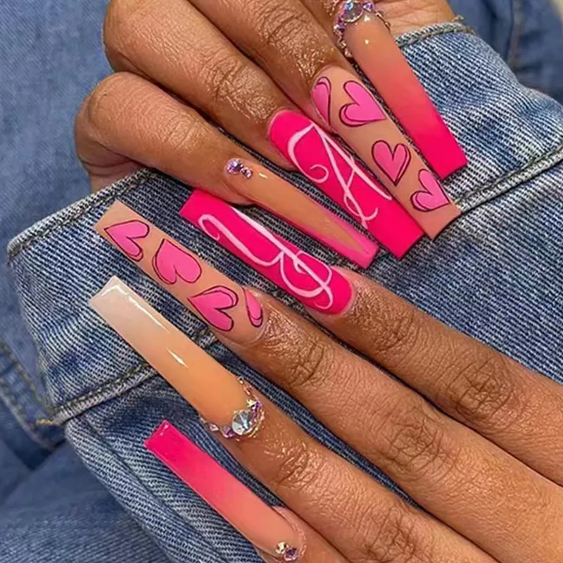 Churchf Churchf Ballet Gradual Nail Love Letters Shiny Broken Diamond Hot Girl Ins Wind Fake Nails Wear Armor