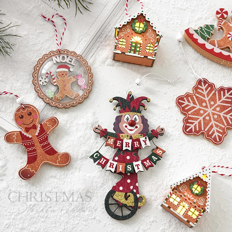 Christmas Minimalist Classic Style Color Block Wood Holiday Festival Hanging Ornaments Decorative Props2