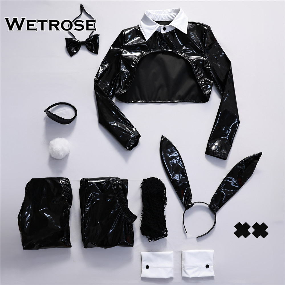 [Wetrose] In Stock Original Design Leather Reverse PU Bunny Girl Rabbit Suit Cosplay Costume Sexy Lingeries 逆バーニガールコスプレ
