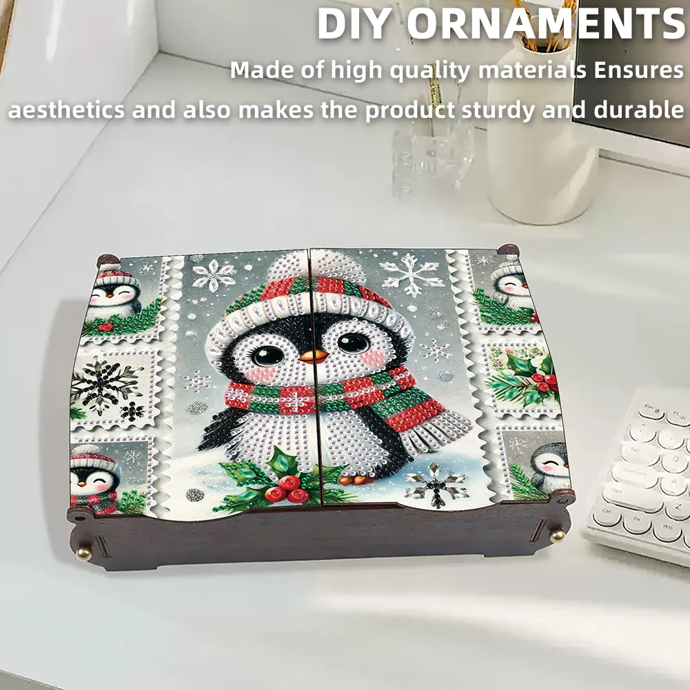 5D DIY Diamond Art Crystal Storage Wooden Case Kit for Home Decor (Penguin)