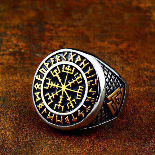 Rune Compass Stainless Steel Viking Ring