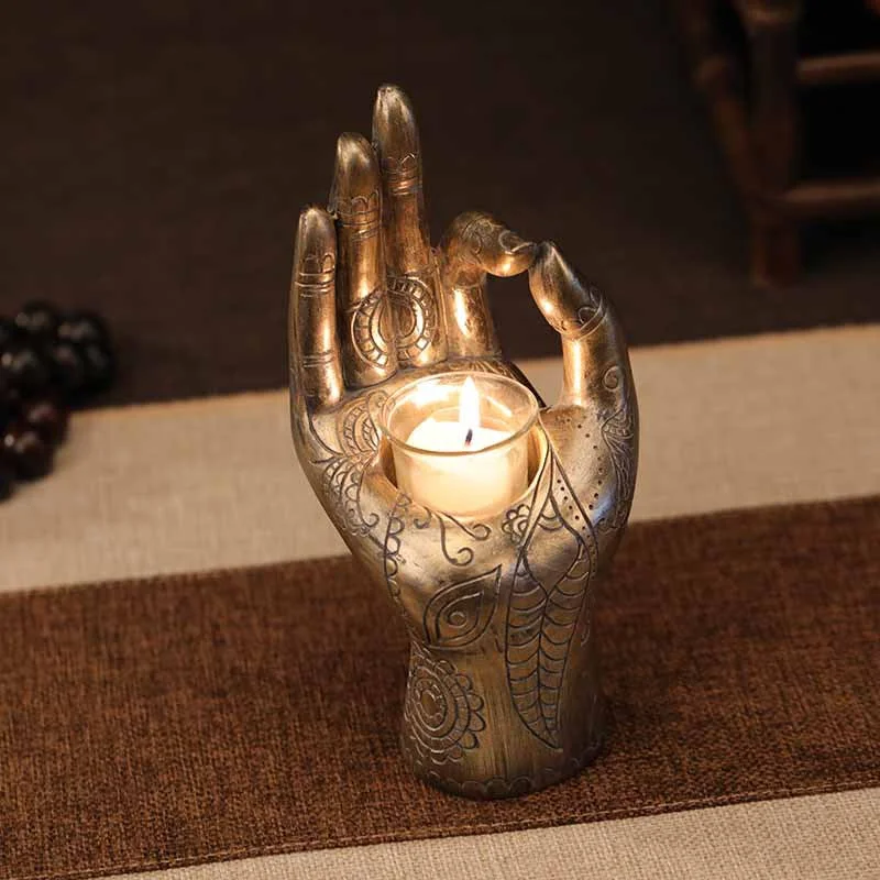 Tea Light Candle Holders Meditation Decor Buddha Hand Candle Holder Zen Spiritual Sculpture