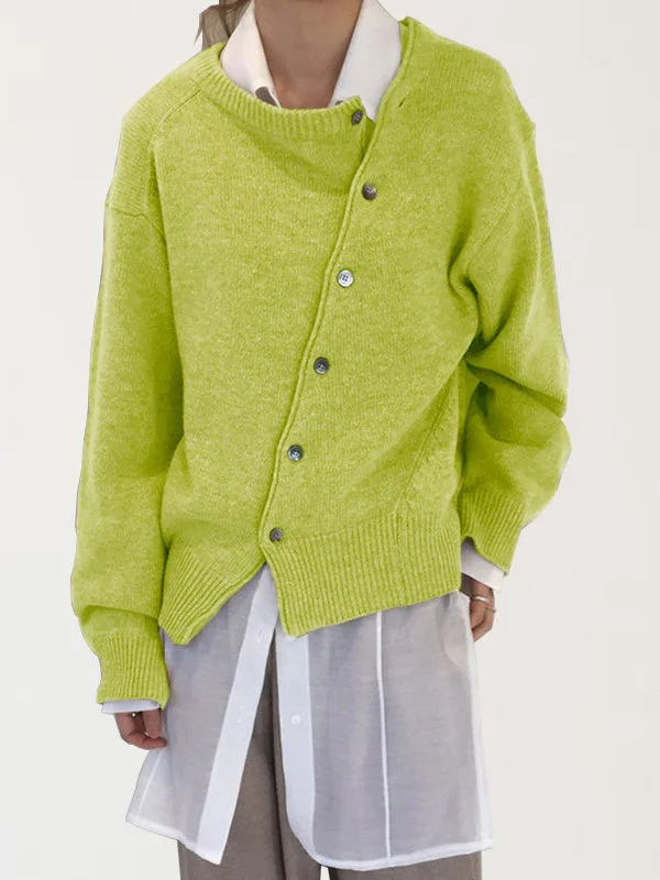 Women Long Sleeve Scoop Neck Asymmetrical Knit Women Sweaters